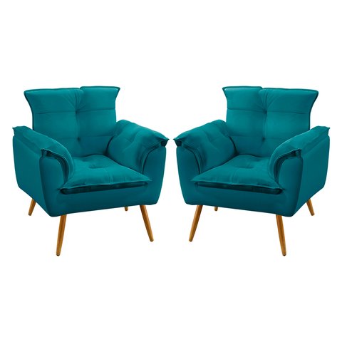 Kit 2 Poltronas Opala Suede Azul Turquesa Aradecor