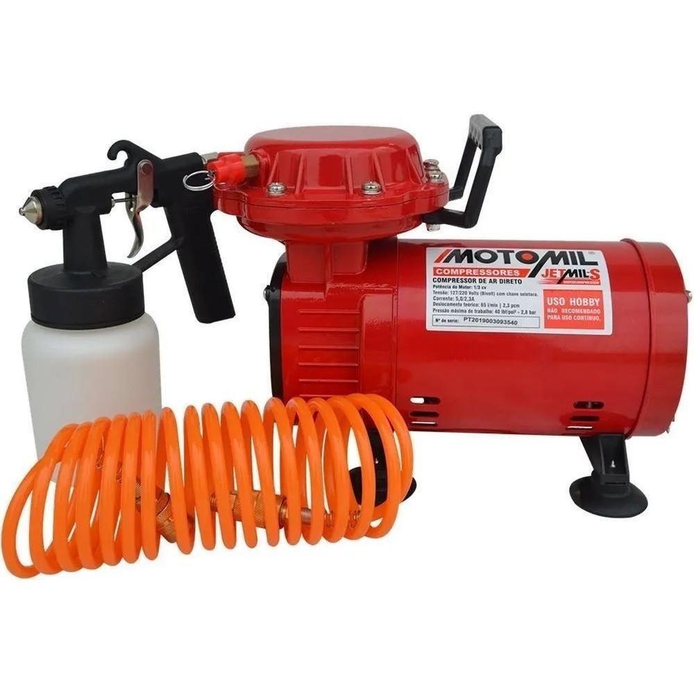 Compressor de Ar Direto Jetmil C- Kit Pintura Bivolt Hobby 1-3hp 2,3 Pés Motomil