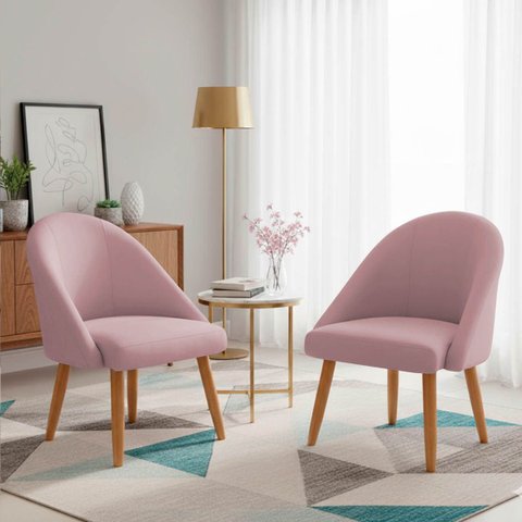Kit 02 Poltrona Cadeira para Sala Orgânica Curva Redonda Confortável Reforçada Recepção Suede Rosa