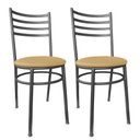 Ver imagem 1 de Conjunto 2 Cadeiras Jantar de Metal Preto e Assento Estofado Bege