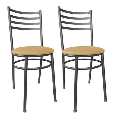 Conjunto 2 Cadeiras Jantar de Metal Preto e Assento Estofado Bege