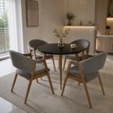 Ver imagem 1 de Mesa Redonda Leda 90cm MDF & 04 Cadeiras Estofadas Ergonômica