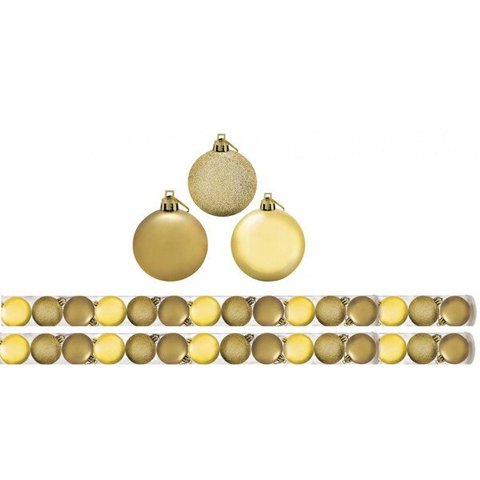 Super Kit 30 Bolas De Natal Glitter, Lisa e Fosca Dourada 4cm - Rio Master
