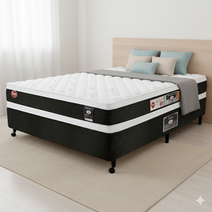 Cama Box Casal Castor Black e White Air Double Face D45 138x188x54 + Box Castor
