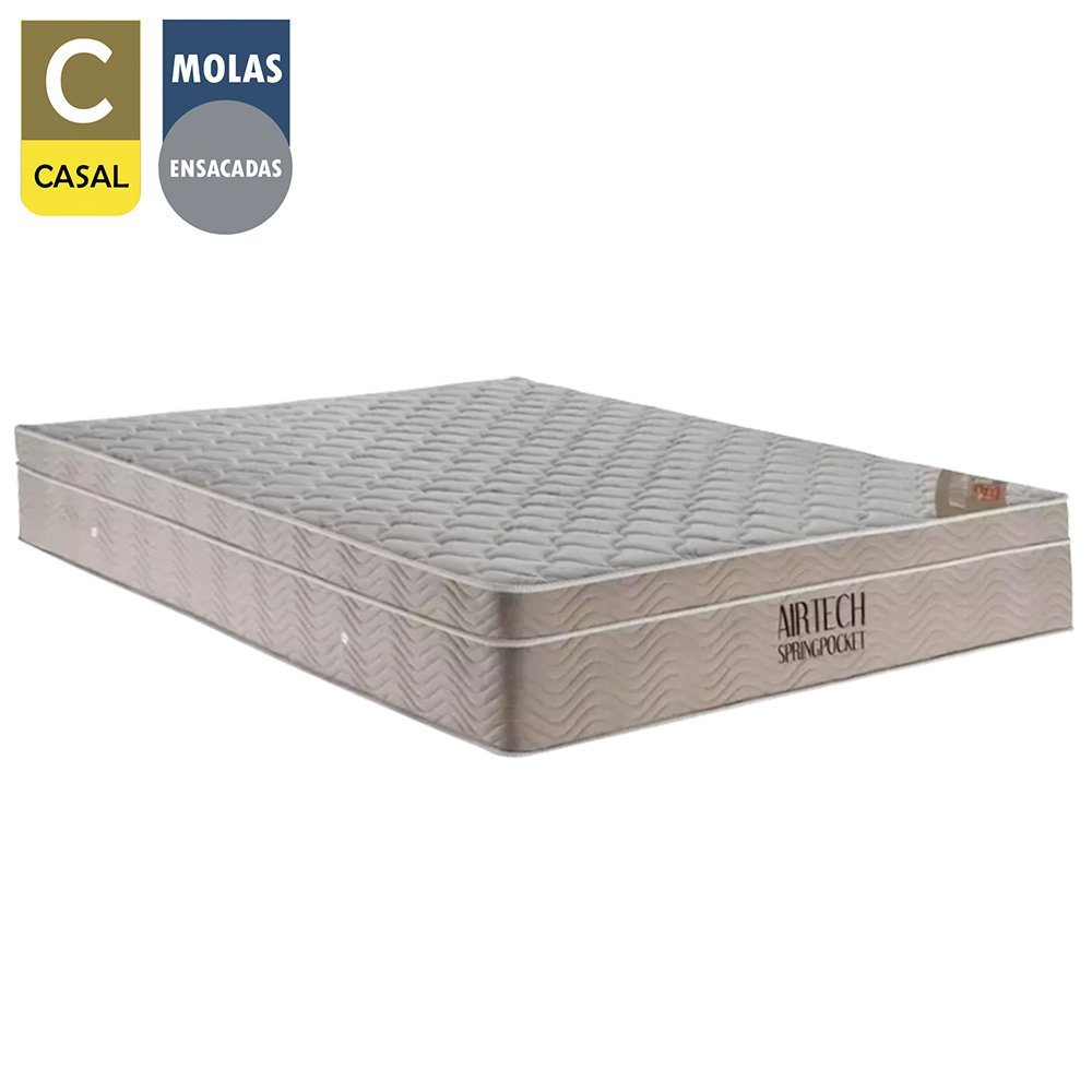 Cama Box Baú Casal Sintético + Colchão Ortobom Airtech Molas Ensacadas 138x188x65 Bege - 2