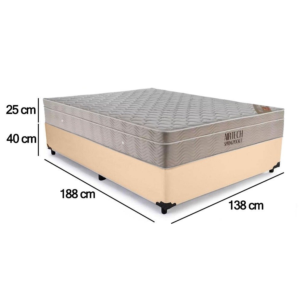 Cama Box Baú Casal Sintético + Colchão Ortobom Airtech Molas Ensacadas 138x188x65 Bege - 3