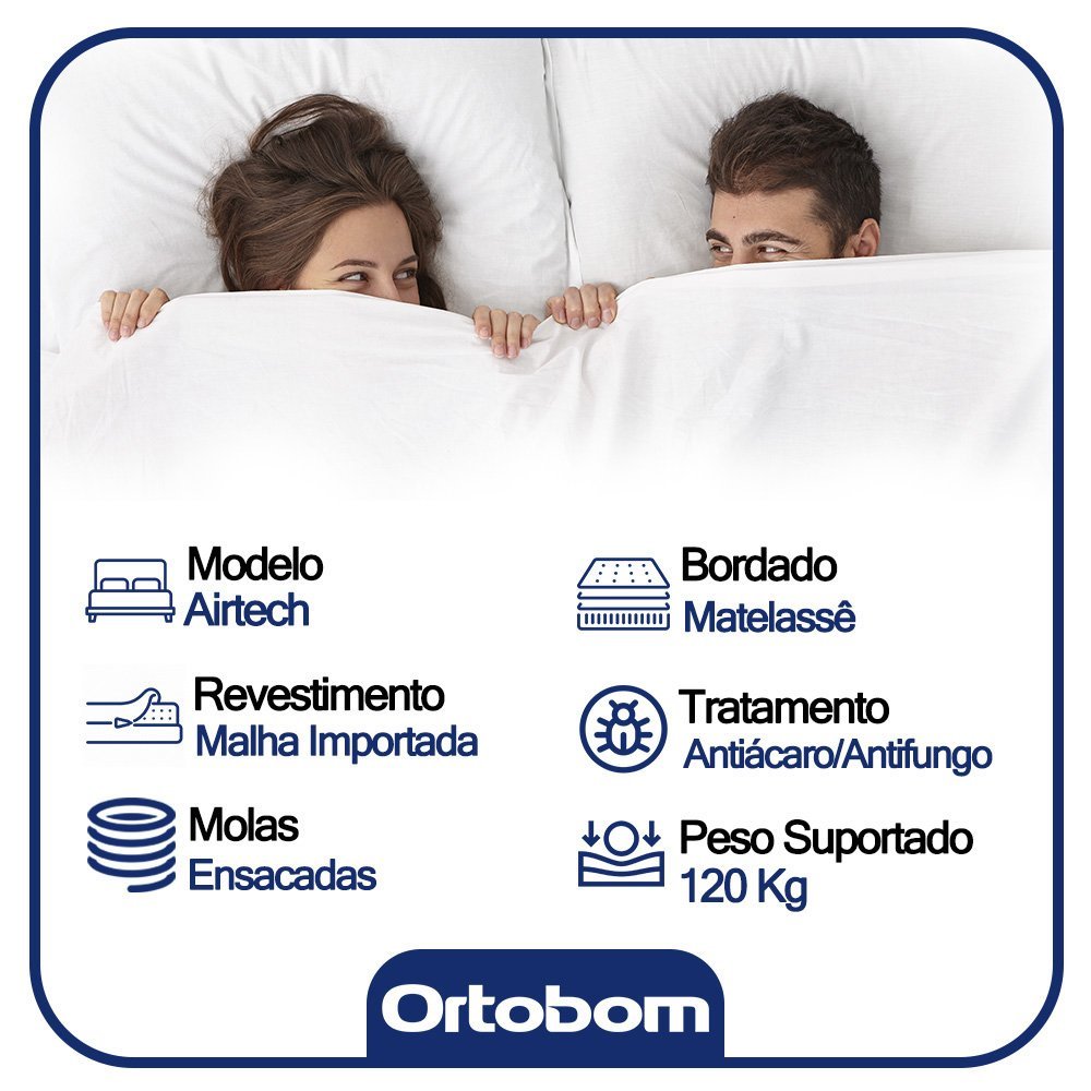 Cama Box Baú Casal Sintético + Colchão Ortobom Airtech Molas Ensacadas 138x188x65 Bege - 4