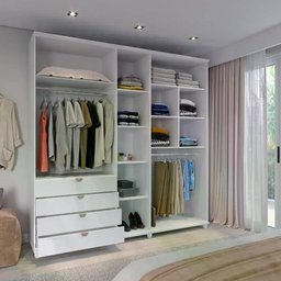 Guarda-roupa Casal com Espelho 5 Portas 4 Gavetas 100% Mdf Look 226 Cm - Branco Fosco C/ Champanhe - 2