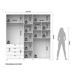 Guarda-roupa Casal com Espelho 5 Portas 4 Gavetas 100% Mdf Look 226 Cm - Branco Fosco C/ Champanhe - 6
