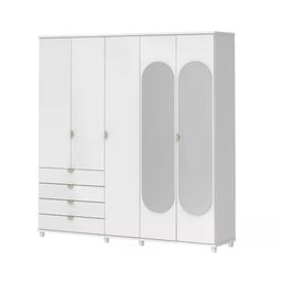 Guarda-roupa Casal com Espelho 5 Portas 4 Gavetas 100% Mdf Look 226 Cm - Branco Fosco C/ Champanhe - 4