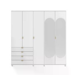 Guarda-roupa Casal com Espelho 5 Portas 4 Gavetas 100% Mdf Look 226 Cm - Branco Fosco C/ Champanhe - 3