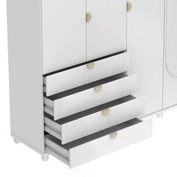 Guarda-roupa Casal com Espelho 5 Portas 4 Gavetas 100% Mdf Look 226 Cm - Branco Fosco C/ Champanhe - 7