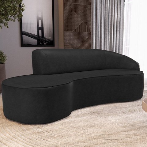 Sofá 3 Lugares Curvo Sala de Estar Living Firenze Direito D02 Couríssimo Preto 230 cm B-159 - Lyam