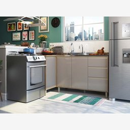 Cozinha de Canto Pequena 2 Peças com Aéreo Balcão Canto e Balcão para Pia Mel Luciane Móveis - 1