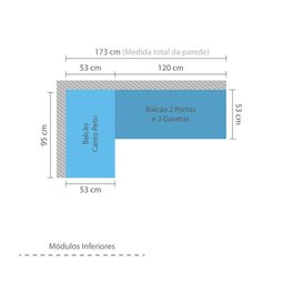 Cozinha de Canto Pequena 2 Peças com Aéreo Balcão Canto e Balcão para Pia Mel Luciane Móveis - 4