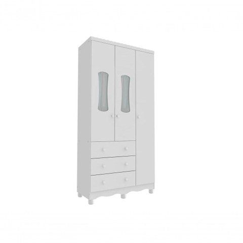 Armario Infatil 3 Portas 3 Gavetas Luna - Moveis Peroba Branco Brilho