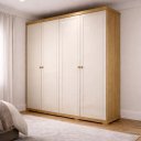 Ver imagem 1 de Guarda-Roupa Americano Solteiro 4 Portas 100% MDF Pérola Yescasa Bege/Carvalho/Off White