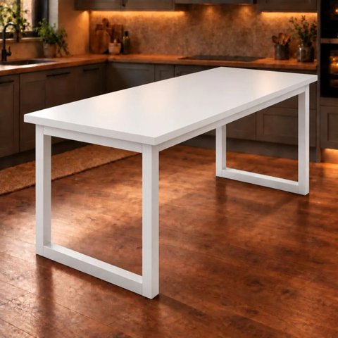 Mesa de Jantar Reforçada Industrial 200x60cm Tampo Branco Pés Branco