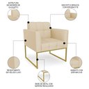 Ver imagem 5 de Sofá Namoradeira e 1 Poltrona Base Industrial Dourado Ana Veludo Luxo Off White - Ibiza