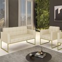 Ver imagem 2 de Sofá Namoradeira e 1 Poltrona Base Industrial Dourado Ana Veludo Luxo Off White - Ibiza