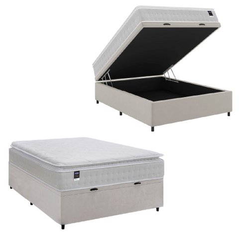 Cama Box Baú Casal Colchão Gazin com Molas Ensacadas Tower New Branco