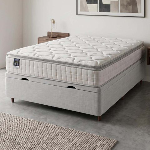 Cama Box Baú Casal Colchão Gazin com Molas Ensacadas Tower New Branco