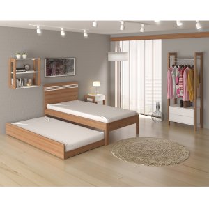 Cama Auxiliar de Solteiro Branca com Rodízios Suporta 130 Kg: Amêndoa