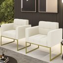 Ver imagem 2 de Poltrona Base Industrial Dourado Kit 2 Ana Veludo Bege - Ibiza