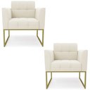 Ver imagem 1 de Poltrona Base Industrial Dourado Kit 2 Ana Veludo Bege - Ibiza