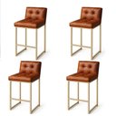 Ver imagem 2 de Banqueta Cozinha Alta com Encosto Industrial Kit 4 Champanhe Lirina Pu C05 - D’Rossi
