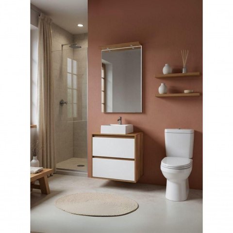 Gabinete para Banheiro Dubai 1 Porta 1 Gaveta MDF 60cm Freijo com Branco com Cuba e Espelho On