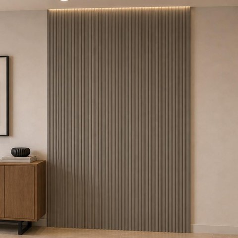 Painel Ripado de Madeira Decorativo para Sala Quarto 141x250cm Slats L05 Gris Fosco - Lyam Decor