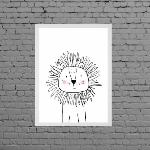 Quadro Decorativo Infantil Leãozinho 24x18cm - com vidro:Madeira preta