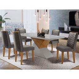 Mesa Aster 180 Tampo em MDF e Vidro com 6 Cadeiras Liz Moderna - 1