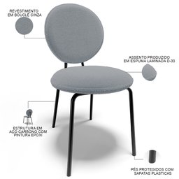 Mesa de Jantar Rivera Preto 90cm com 04 Cadeiras Industrial Évora F01 Bouclê Cinza - Lyam Lyam Decor - 5