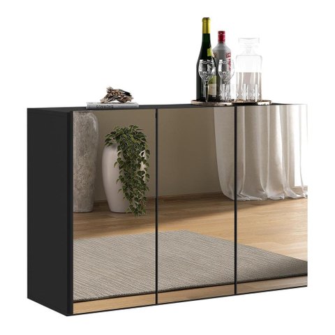Aparador Buffet 4 Portas com Espelho Vegas Multimóveis V3558 Preto