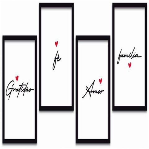 Conjunto Quadros Decorativos 4 Pçs Mdf 30X40 Amor E Familia Titulo Moldura Preta