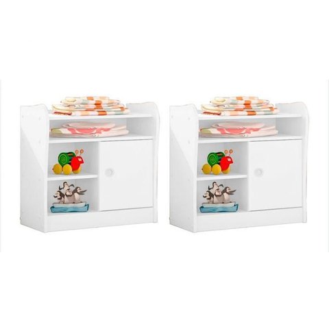 Mesa de Cabeceira Doce Magia com 2 Peças Branco/Branco - Qmovi