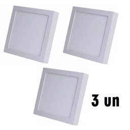 Kit com 3 Painel Plafon 18W Luminária LED Quadrado Sobrepor - 1