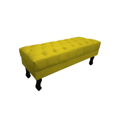 Recamier Baú Luis Xv Capitonê Retrô 120 cm Couro Amarelo Mz Decor