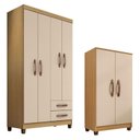 Ver imagem 1 de Guarda Roupa Solteiro Modena com 4 Portas e Armário Multiuso Egito Carvalho Americano Off White – In