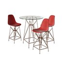 Ver imagem 1 de Jogo Mesa Bistrô Eames Vidro 60Cm 3 Banquetas Vermelha Base Ferro Cobre - Cor: Branco