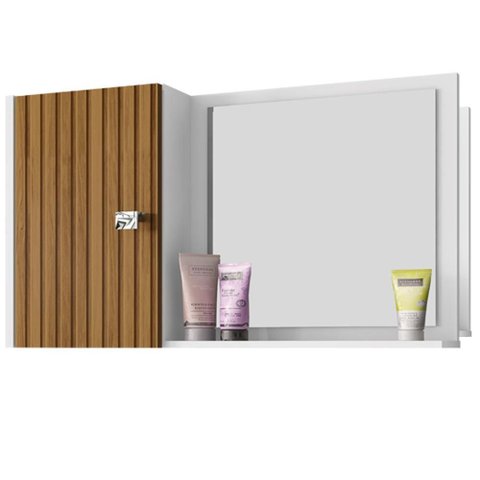 Armario Espelheira 1 Porta 57 Cm Genova Branco Ripado Bechara