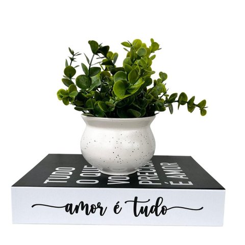 Decoração Duas Peças Livro Caixa e Vaso Branco Granilite