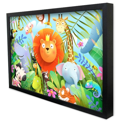 Quadro Decorativo Safari na Selva em Moldura Caixa Tacolado Moldura Caixa 3cm Preta sem Vidro 80 X 1