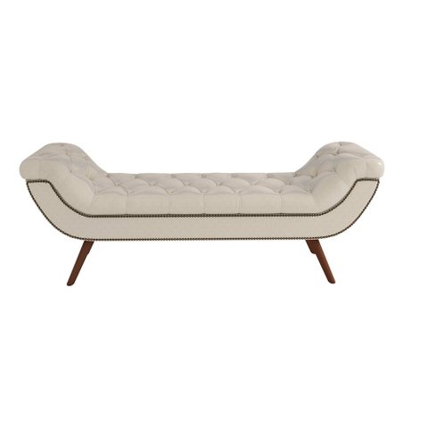 Puff Recamier Decorativo com Tachas 195 cm Santorini P05 Corino Branco - Lyam Decor