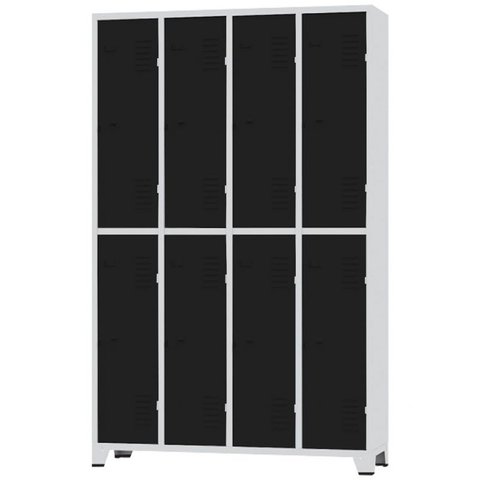 Roupeiro de Aço 8 Portas Grandes Cinza com Preto - Ultra Móveis