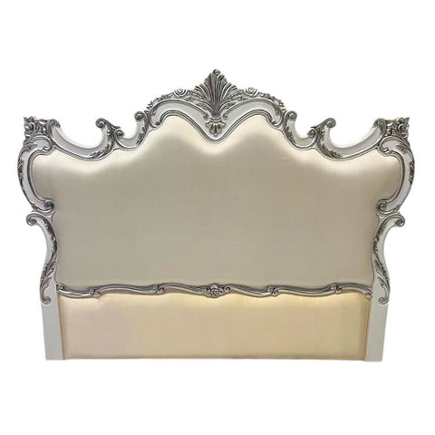 Cabeceira de Cama Queen Imperial Rainha Branco Perolado com Detalhes Prata