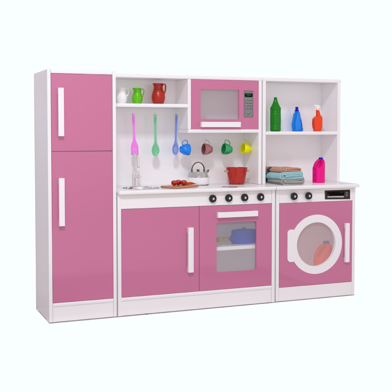 Kit Cozinha Infantil Geladeira Máquina de Lavar Mdf