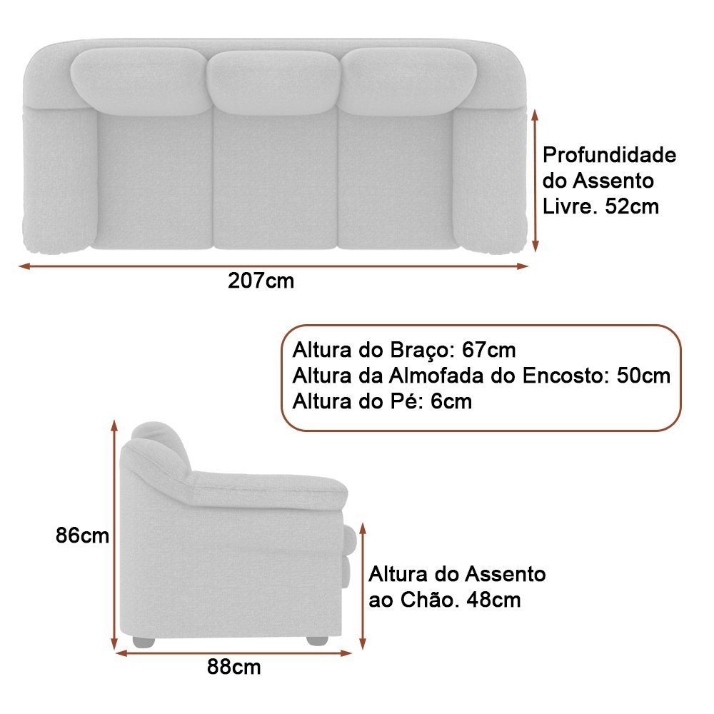 Sofás 2 e 3 Lugares 157cm | 207cm Áurea Pu Marrom - Sallar Home - 5